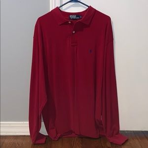 Polo long sleeve red w blue horse